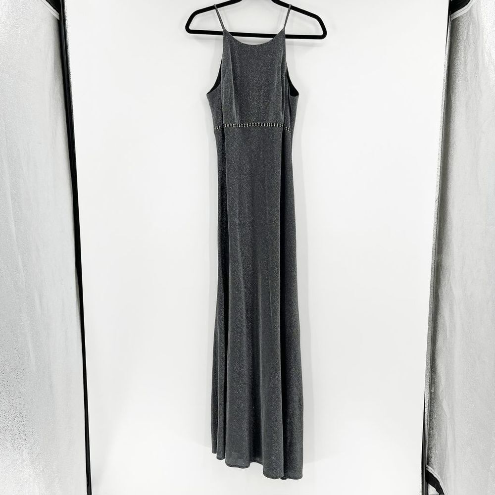 Betsy & Adam Evening Dress Women's Size S Black‎ Silver Sleeveless Maxi Crystals